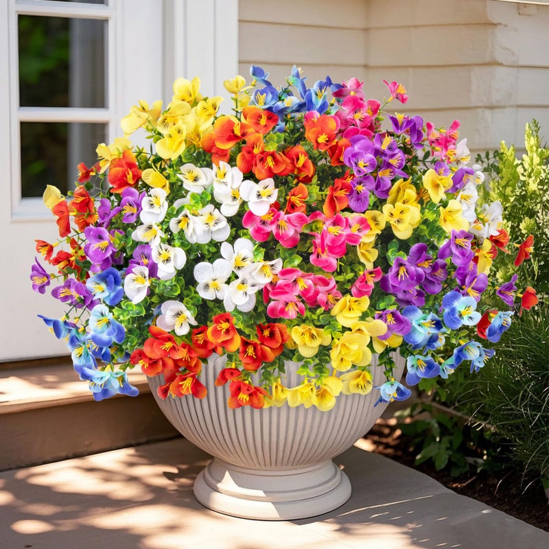 Besteek 16 Bundles Artificial Flowers for Outdoors Decoration, Fake Pansy Flowers UV Resistant Silk Faux Pansies Spring Plants for Outside Planter Window Box Front Door Yard Home Decor, Mixed Colors - Image 1