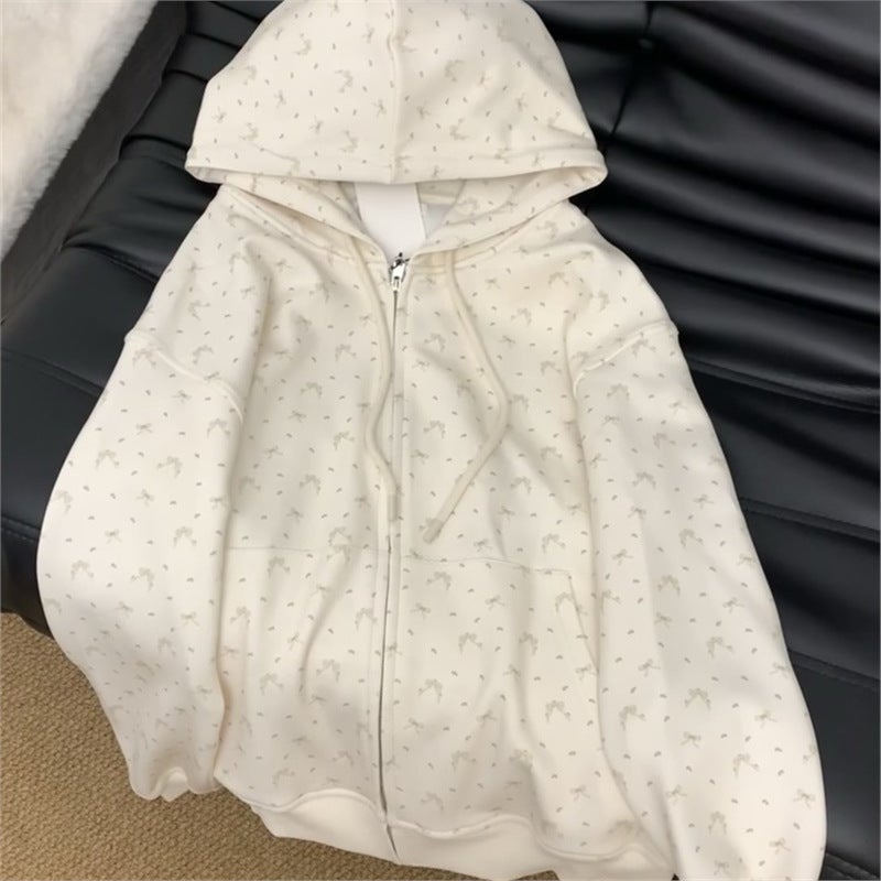 Korean Style Girly Sense Bm Sweater Coat Womens Spring and Autumn 2024 New Loose Hooded Cardigan Thin Autumn Top Trendy Apricot (thin version) 