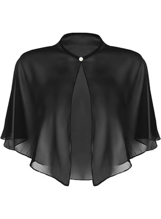 SUNSAR Soft Chiffon Shawl Wraps Shrug for Evening Dress Wedding Vintage Style Cape for Women(Black) - Image 1