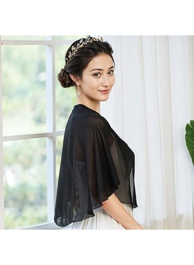 SUNSAR Soft Chiffon Shawl Wraps Shrug for Evening Dress Wedding Vintage Style Cape for Women(Black) - Image 4