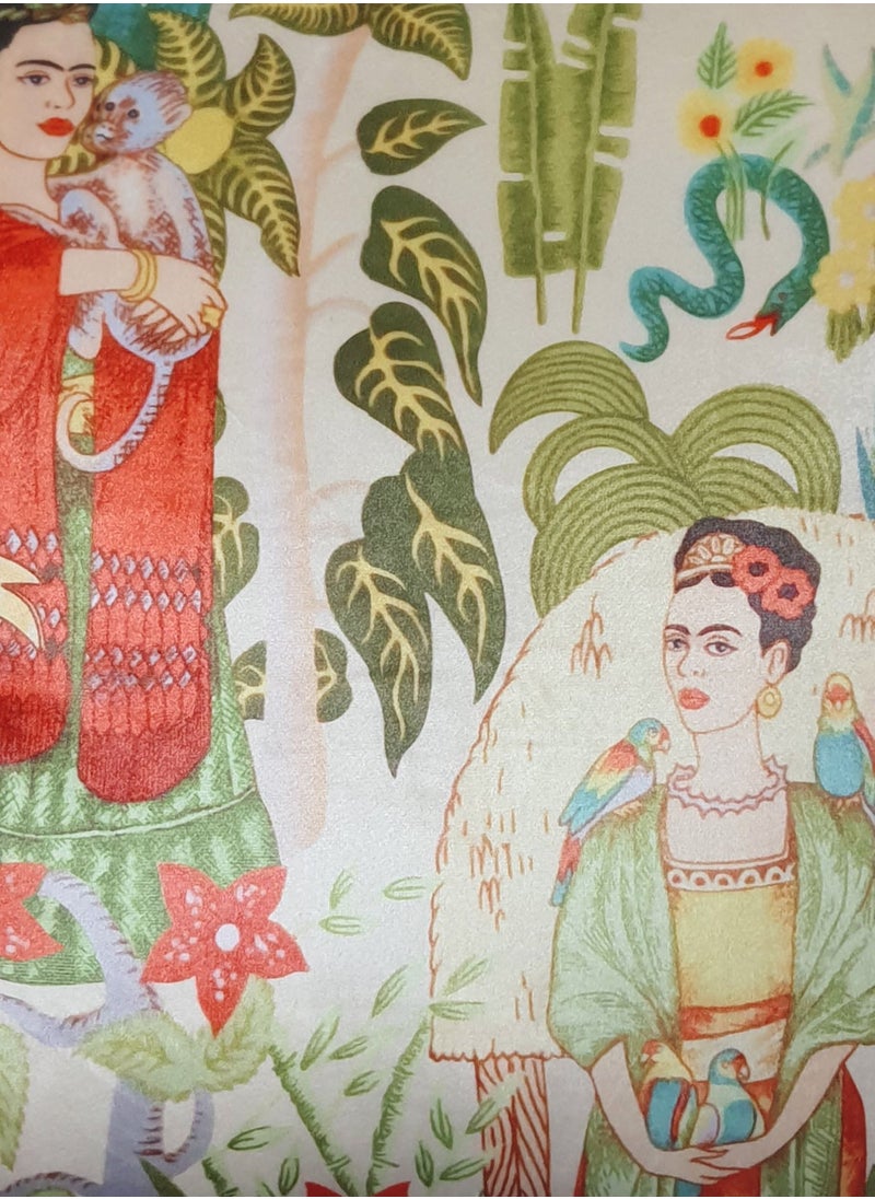 Vellato - Beige Velvet Cushion Cover Frida Kahlo and Jungle Decorative Pillowcase Home Decor Throw Pillow for Sofa Chair 45x45 cm - Image 1