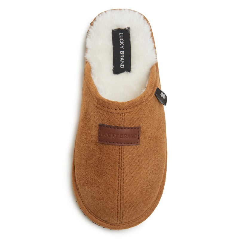 Lucky Brand Boy's Micro-Suede Scuff Slippers, Kids House Shoes with Plush Lining - Tan, Size 2/3 - Image 1