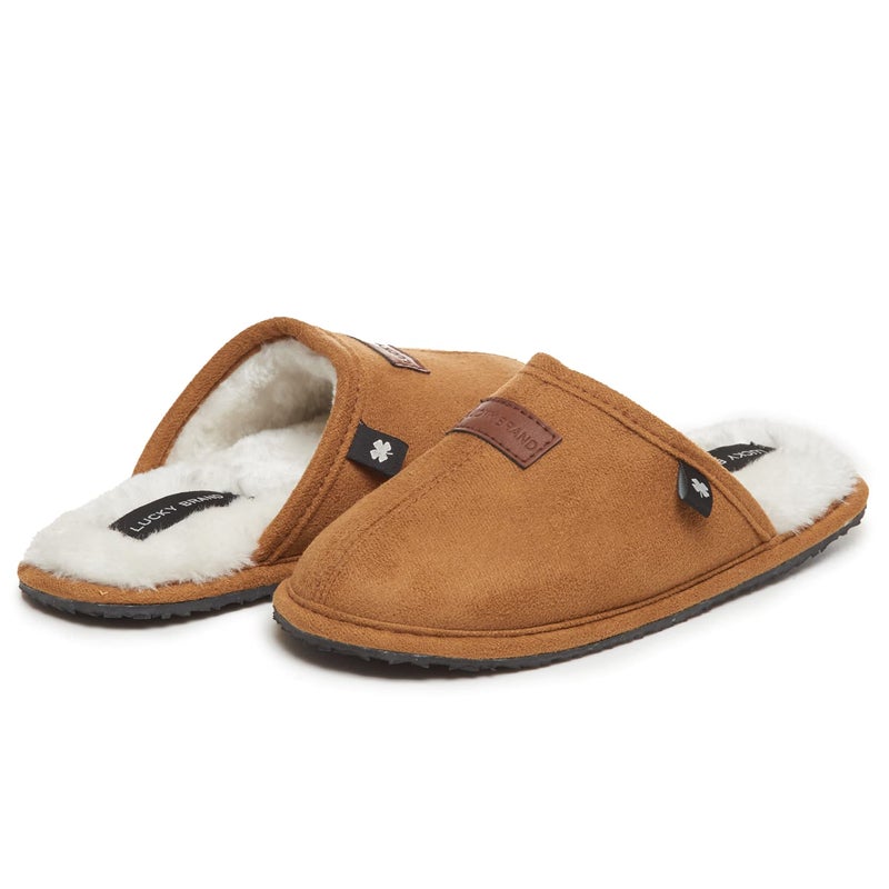 Lucky Brand Boy's Micro-Suede Scuff Slippers, Kids House Shoes with Plush Lining - Tan, Size 2/3 - Image 3