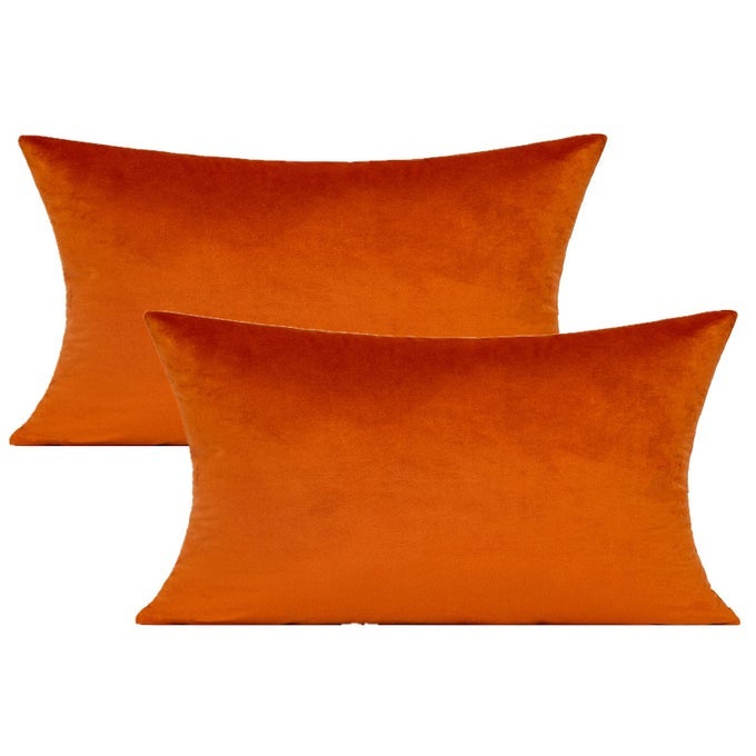 12X20 SET OF 2 FALL BURNT ORANGE THROW PILLOW COVERS DECORATIVE VELVET LUMBAR RECTANGLE DECORATION CUSHION COVERS HOME BEDROOM DECOR FOR LIVING ROOM COUCH SOFA CAR
