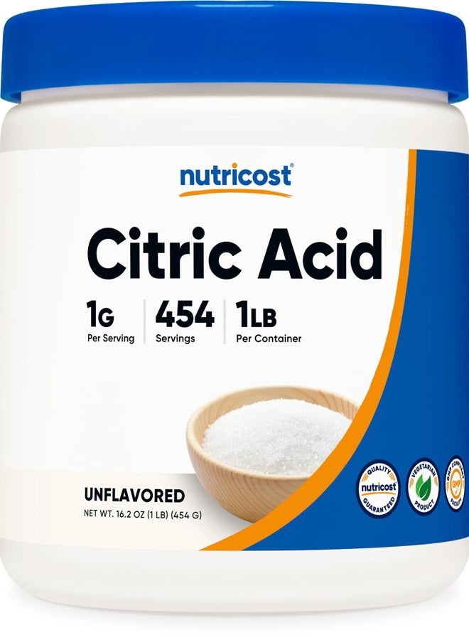 Nutricost Citric Acid Powder (1LB) - 1G Per Serving, Non-GMO, Gluten Free, Vegetarian Friendly - Image 1