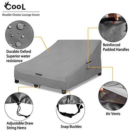 Okcool 100% Waterproof Patio Double Wide Chaise Lounge Chair Cover, 600D Tough Canvas 80 Inch Outdoor Chaise Lounge Covers - Image 4