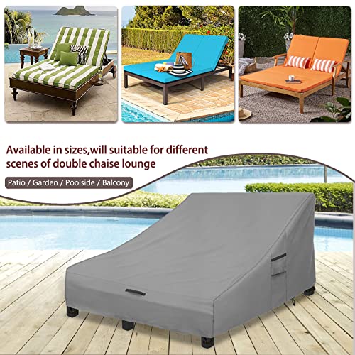 Okcool 100% Waterproof Patio Double Wide Chaise Lounge Chair Cover, 600D Tough Canvas 80 Inch Outdoor Chaise Lounge Covers - Image 3