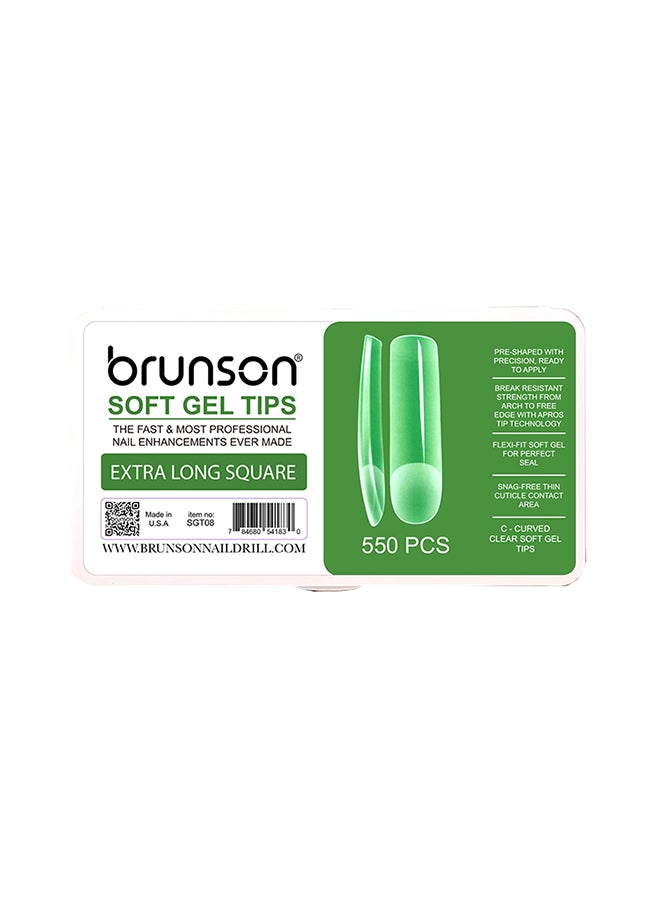 brunson False Nail Tips Soft Gel C-Curved Clear Extra Long Square 550 Pieces SGT08 - Image 1