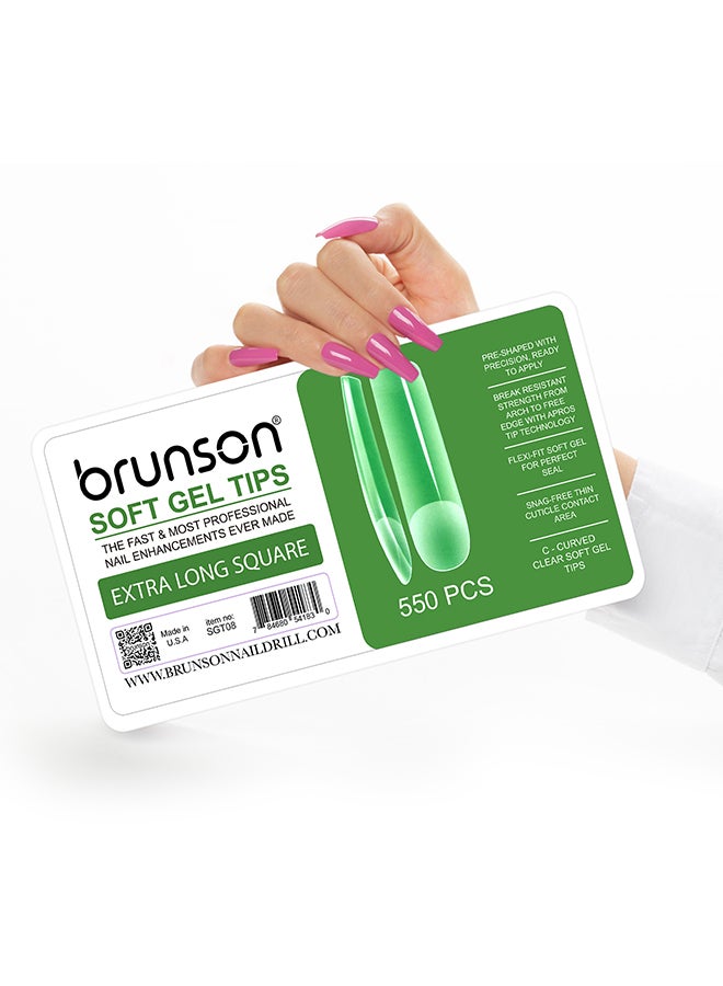 brunson False Nail Tips Soft Gel C-Curved Clear Extra Long Square 550 Pieces SGT08 - Image 2