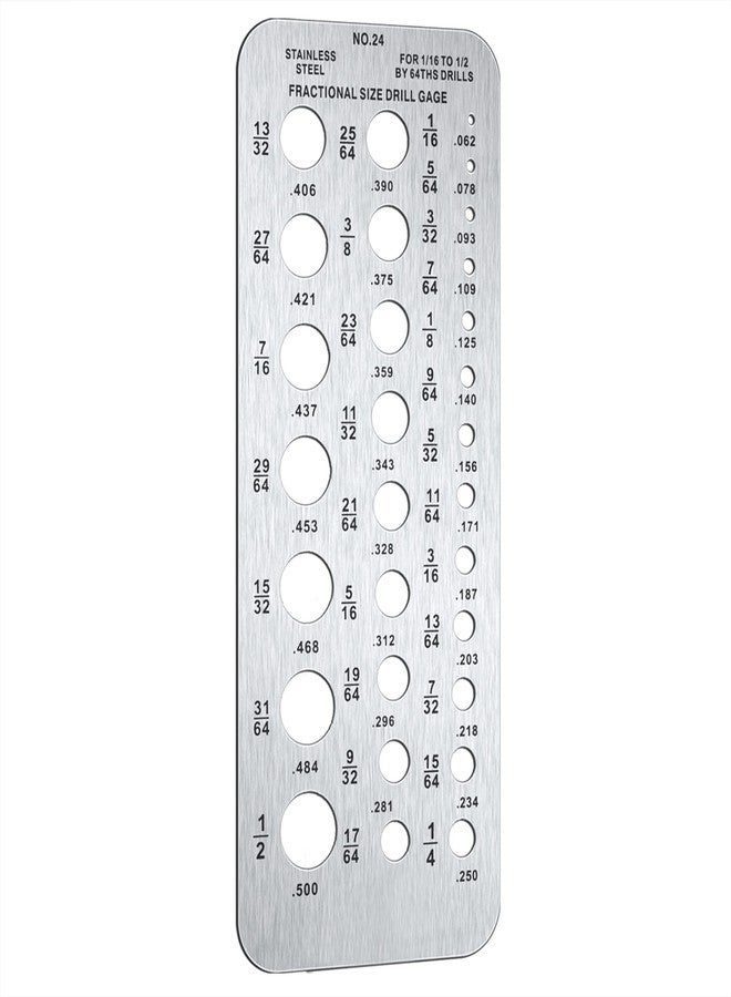 Weewooday Stainless Steel Drill Gauges for 1/16 Inch to 1/2 Inch Size Bits, 17/64-1/2 0.062-0.250 Bolt and Wire Diameter Index Gauge, 29-Hole Use for Accurate Measurement Equivalents(Silver) - Image 1