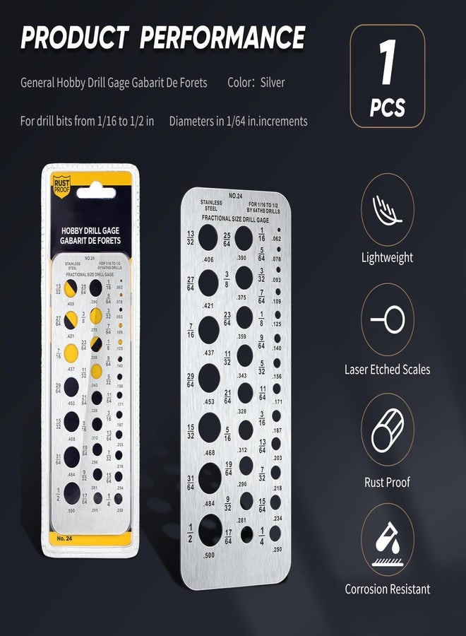 Weewooday Stainless Steel Drill Gauges for 1/16 Inch to 1/2 Inch Size Bits, 17/64-1/2 0.062-0.250 Bolt and Wire Diameter Index Gauge, 29-Hole Use for Accurate Measurement Equivalents(Silver) - Image 2
