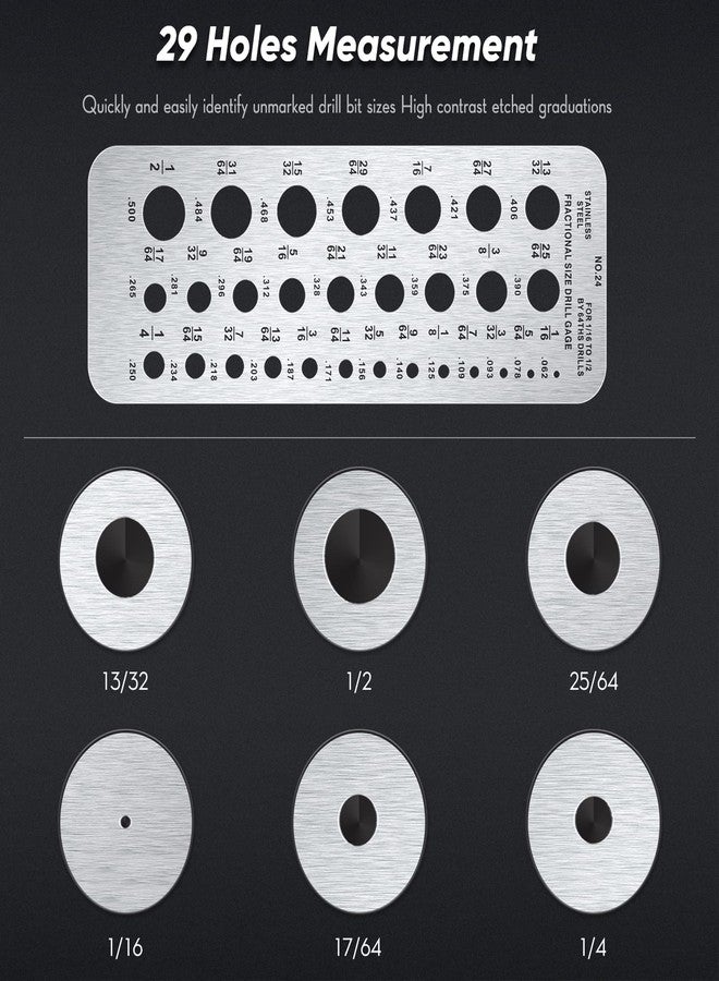 Weewooday Stainless Steel Drill Gauges for 1/16 Inch to 1/2 Inch Size Bits, 17/64-1/2 0.062-0.250 Bolt and Wire Diameter Index Gauge, 29-Hole Use for Accurate Measurement Equivalents(Silver) - Image 5