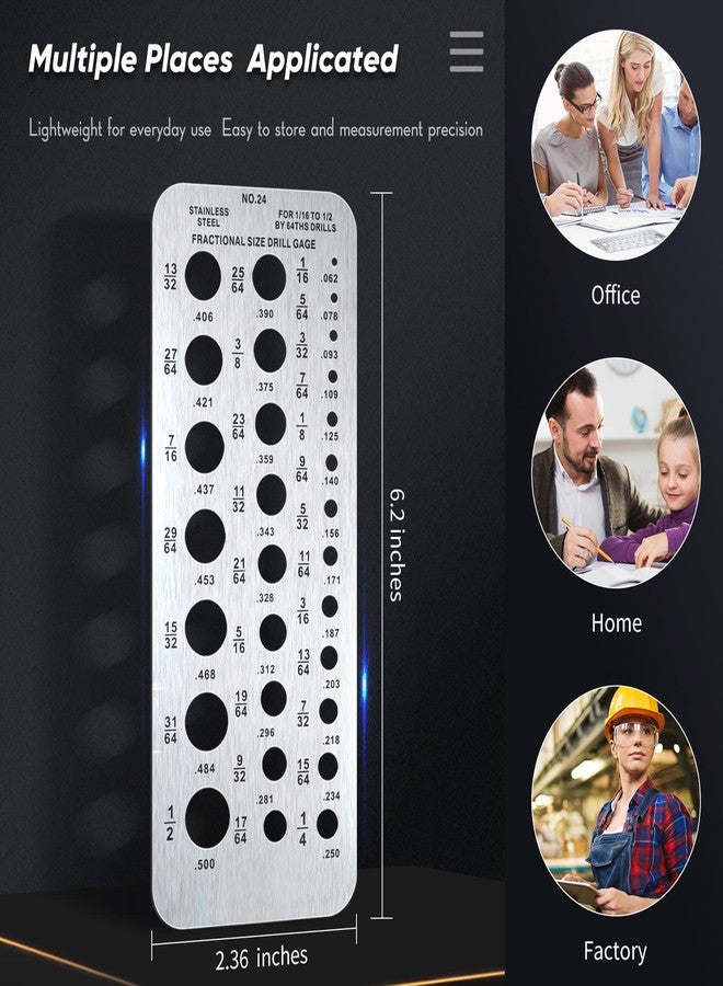 Weewooday Stainless Steel Drill Gauges for 1/16 Inch to 1/2 Inch Size Bits, 17/64-1/2 0.062-0.250 Bolt and Wire Diameter Index Gauge, 29-Hole Use for Accurate Measurement Equivalents(Silver) - Image 3