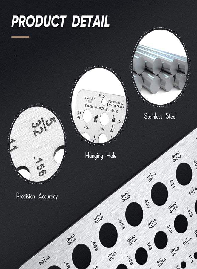 Weewooday Stainless Steel Drill Gauges for 1/16 Inch to 1/2 Inch Size Bits, 17/64-1/2 0.062-0.250 Bolt and Wire Diameter Index Gauge, 29-Hole Use for Accurate Measurement Equivalents(Silver) - Image 4