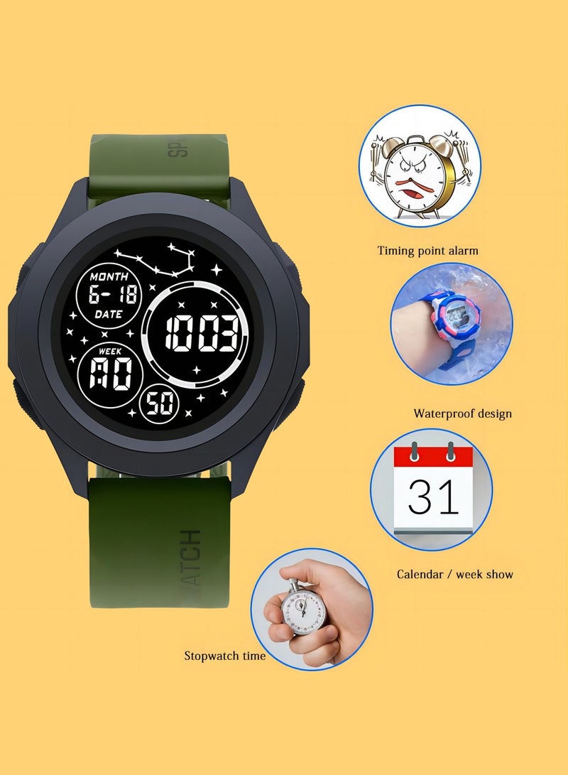 Kids Digital Sports Watch with Luminous Display Time Date Alarm Stopwatch Water Resistant Electronic Watch for Boys Girls Round LED Screen - Image 2
