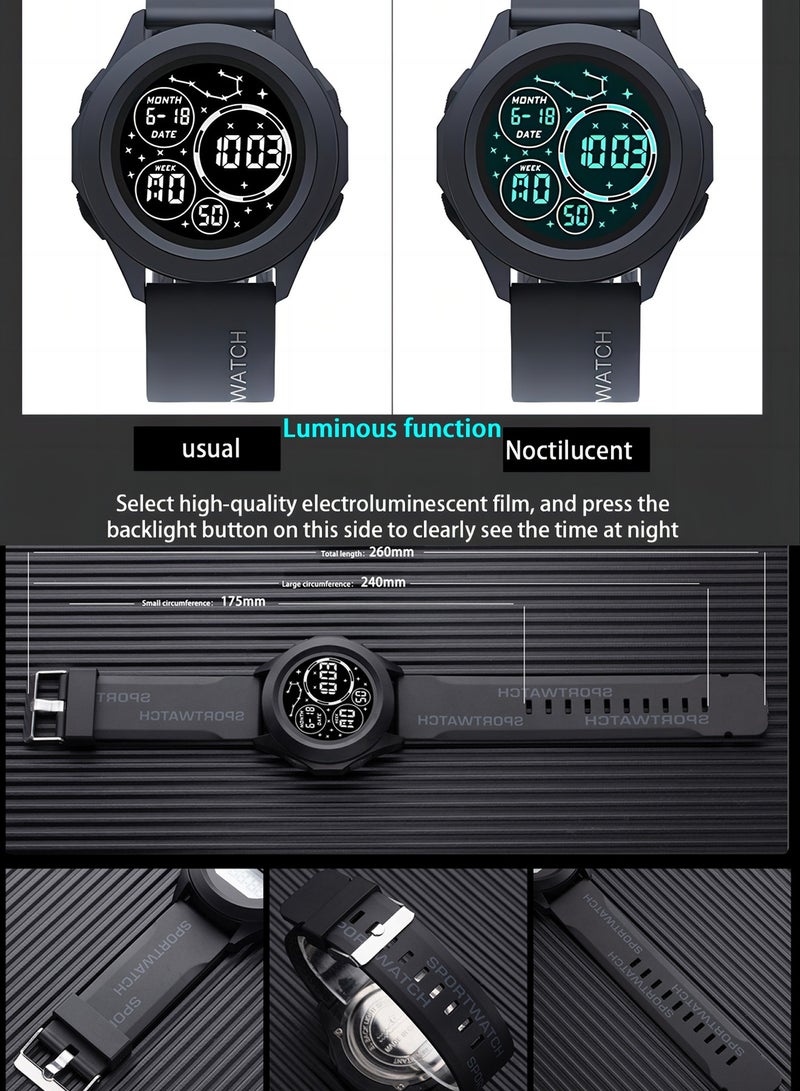 Kids Digital Sports Watch with Luminous Display Time Date Alarm Stopwatch Water Resistant Electronic Watch for Boys Girls Round LED Screen - Image 5