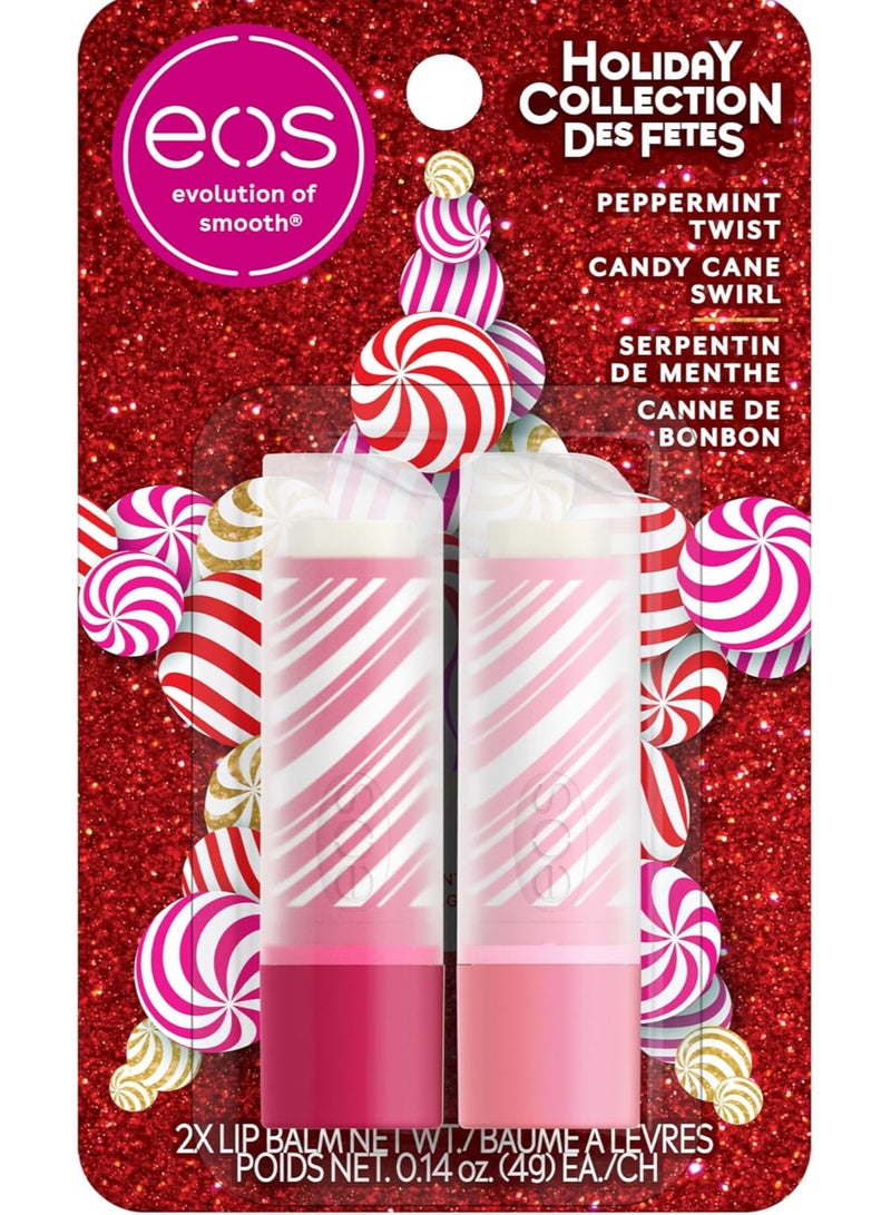 EOS Holiday Lip Balm Sticks Peppermint Twist & Candy Cane Swirl 0.14 oz, 2 Pack - Image 1