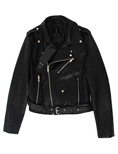 Jhichic Women's Faux Leather Textured Short Moto Jacket Zip-up Slim PU Biker Coat with Pockets (Black, S) - Image 5
