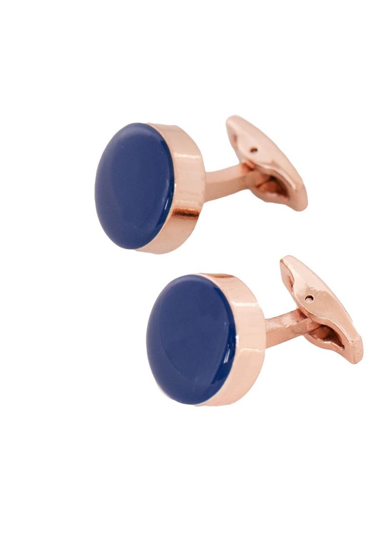Round Rosegold Blue Cufflink