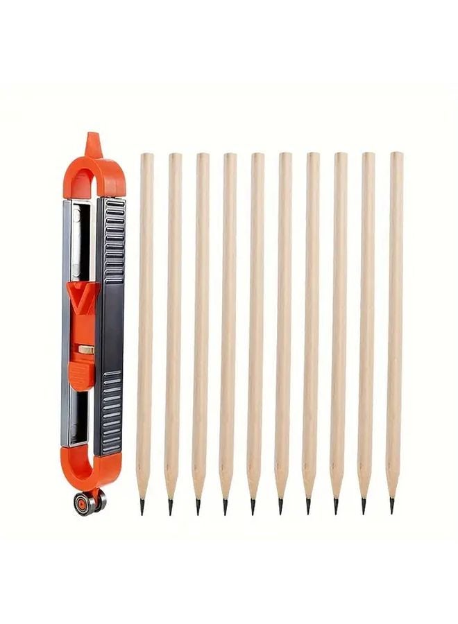 11Pcs Black Orange Woodworking Contour Scribing Tool Set With 10 Pencils - Image 1