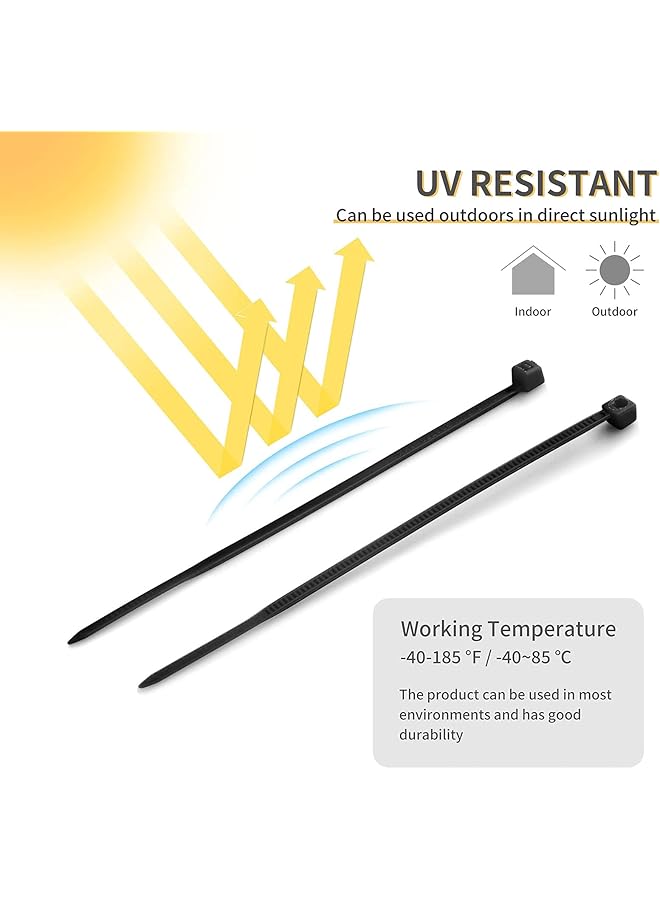 إيروريكس أربطة بلاستيكية سوداء مقاس 4 بوصات، أربطة سلكية ذاتية القفل، 100 قطعة، أربطة كابلات من النايلون، قوة شد 18 رطلاً - Image 2