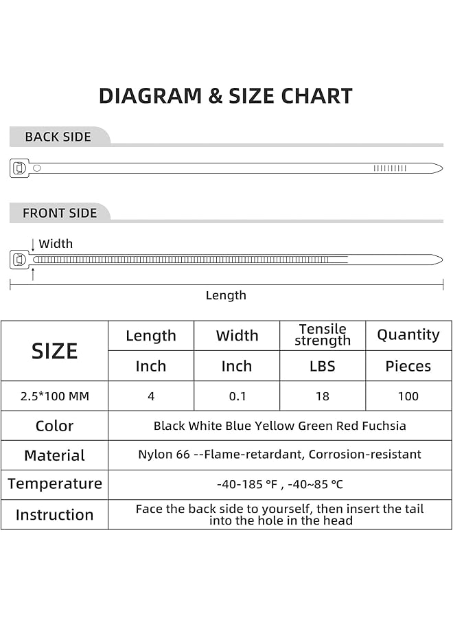 إيروريكس أربطة بلاستيكية سوداء مقاس 4 بوصات، أربطة سلكية ذاتية القفل، 100 قطعة، أربطة كابلات من النايلون، قوة شد 18 رطلاً - Image 5