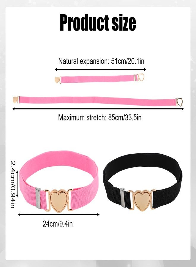 Mikovivi 2pcs Elastic Waist Belts for Girls, Adjustable Stretch Waistband with Heart Shaped Clasp for Pants Jeans & Dresses (Pink, Black) - Image 2