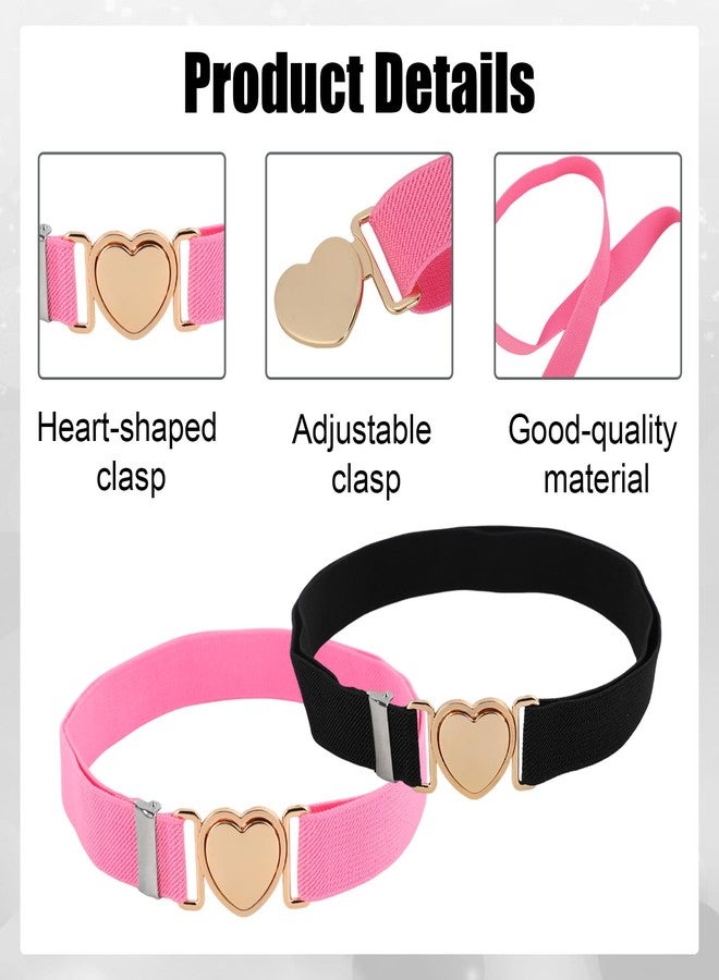 Mikovivi 2pcs Elastic Waist Belts for Girls, Adjustable Stretch Waistband with Heart Shaped Clasp for Pants Jeans & Dresses (Pink, Black) - Image 3