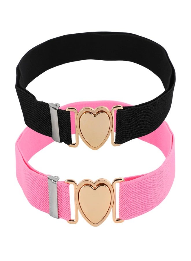 Mikovivi 2pcs Elastic Waist Belts for Girls, Adjustable Stretch Waistband with Heart Shaped Clasp for Pants Jeans & Dresses (Pink, Black) - Image 1