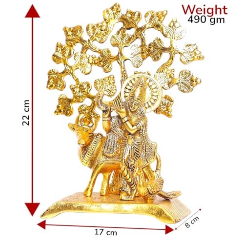KridayKraft Metal Krishna Idol Statue with kamdhenu Cow Standing Under Tree Showpiece Figurine for Pooja Room & Gift,Decorative Religious Statue for Home,Office & Table... - Image 2