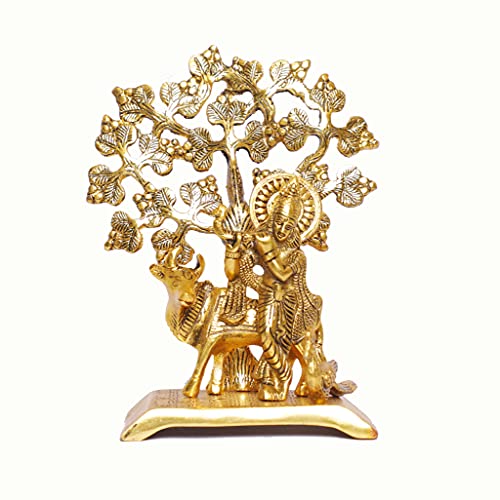 KridayKraft Metal Krishna Idol Statue with kamdhenu Cow Standing Under Tree Showpiece Figurine for Pooja Room & Gift,Decorative Religious Statue for Home,Office & Table... - Image 3