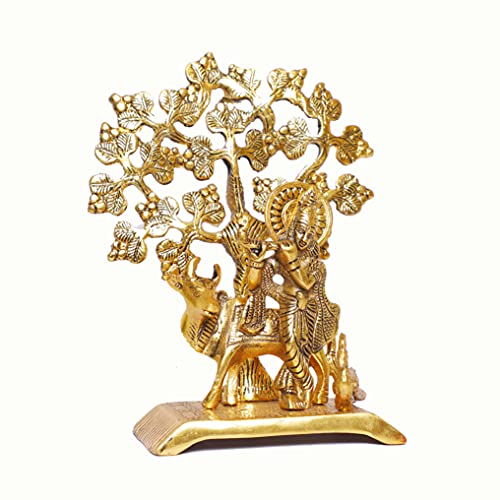 KridayKraft Metal Krishna Idol Statue with kamdhenu Cow Standing Under Tree Showpiece Figurine for Pooja Room & Gift,Decorative Religious Statue for Home,Office & Table... - Image 5