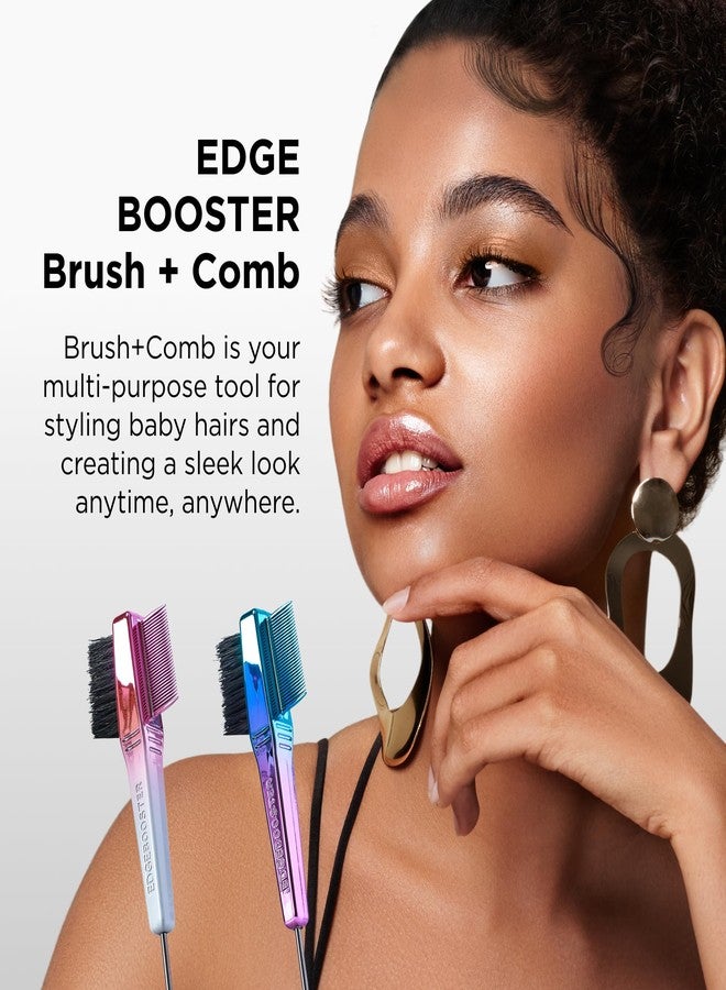 ستايل فاكتور فرشاة ومشط ستايل فاكتور إيدج بوستر® الصغيرة | فرشاة شعر الأطفال/فرشاة سفر مع علبة صغيرة | حجم مناسب للسفر، شعيرات خنزير برية مزدوجة الأطراف ومشط ذو طرف مدبب للحواف والفرق والتصفيف | وردي/أبيض - Image 2