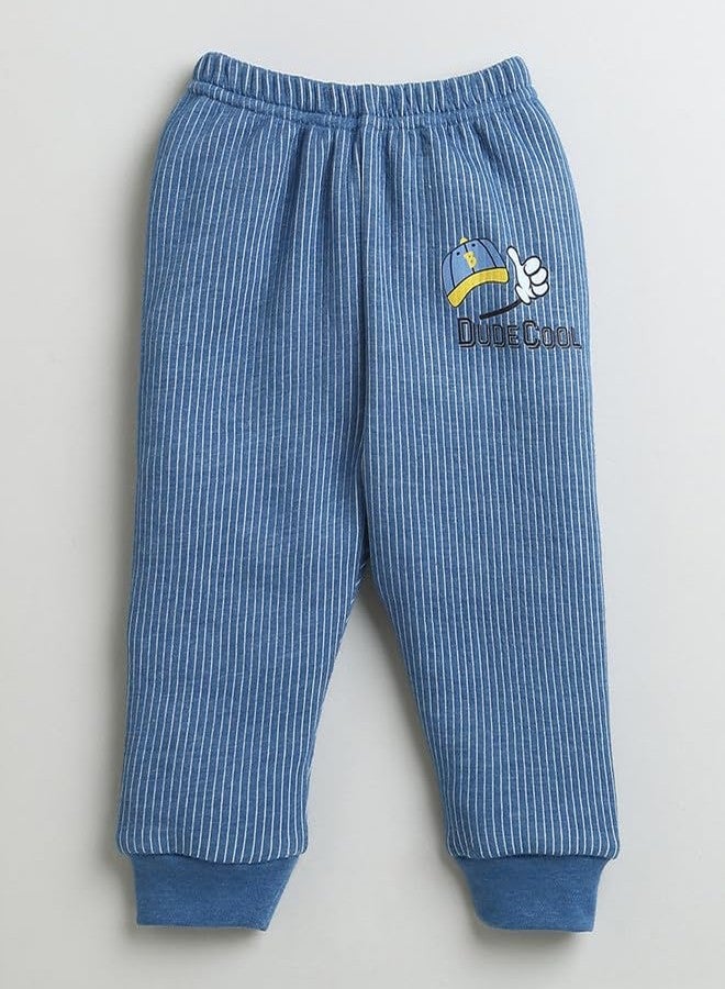 BUMZEE طقم ملابس داخلية قطنية حرارية بأكمام طويلة للأولاد من بامزي باللون الأزرق النيلي، مكون من قميص داخلي وبنطال رياضي، مناسب للأعمار من 0 إلى 3 أشهر (Peb9631B-ibl) - Image 4