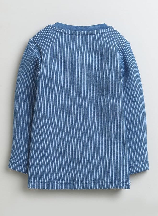 BUMZEE طقم ملابس داخلية قطنية حرارية بأكمام طويلة للأولاد من بامزي باللون الأزرق النيلي، مكون من قميص داخلي وبنطال رياضي، مناسب للأعمار من 0 إلى 3 أشهر (Peb9631B-ibl) - Image 3