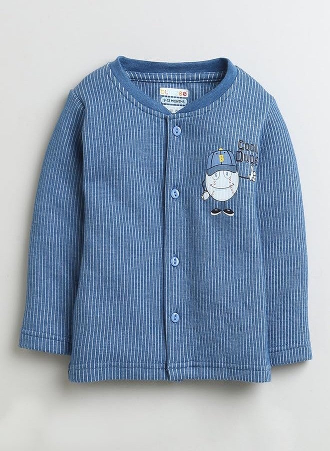 BUMZEE طقم ملابس داخلية قطنية حرارية بأكمام طويلة للأولاد من بامزي باللون الأزرق النيلي، مكون من قميص داخلي وبنطال رياضي، مناسب للأعمار من 0 إلى 3 أشهر (Peb9631B-ibl) - Image 2