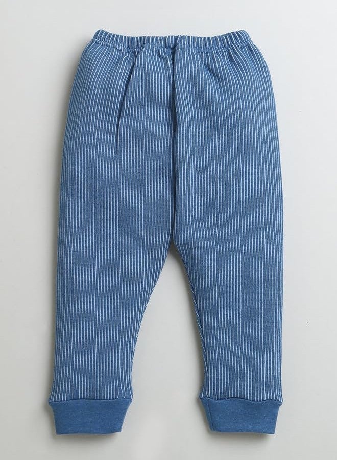 BUMZEE طقم ملابس داخلية قطنية حرارية بأكمام طويلة للأولاد من بامزي باللون الأزرق النيلي، مكون من قميص داخلي وبنطال رياضي، مناسب للأعمار من 0 إلى 3 أشهر (Peb9631B-ibl) - Image 5