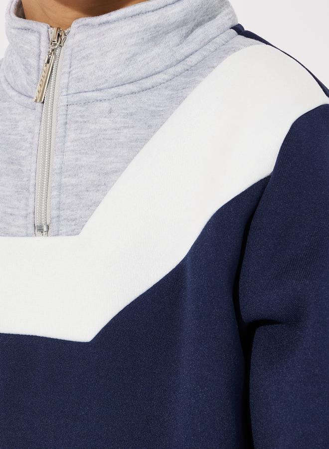 Styli Color Block Zip Neck Sweatshirt & Piping Joggers Set  - Image 3