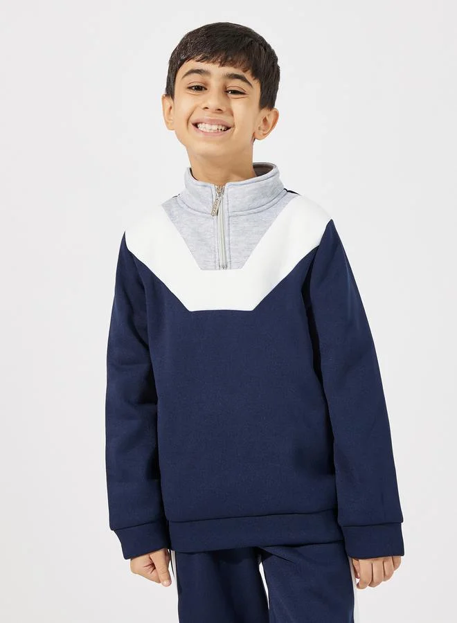 Styli Color Block Zip Neck Sweatshirt & Piping Joggers Set