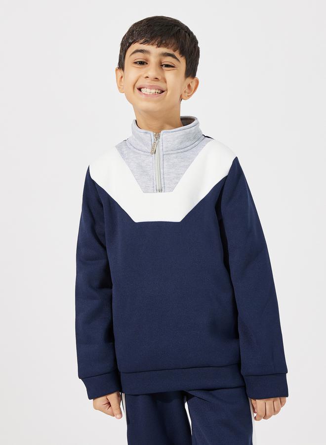 Styli Color Block Zip Neck Sweatshirt & Piping Joggers Set  - Image 2