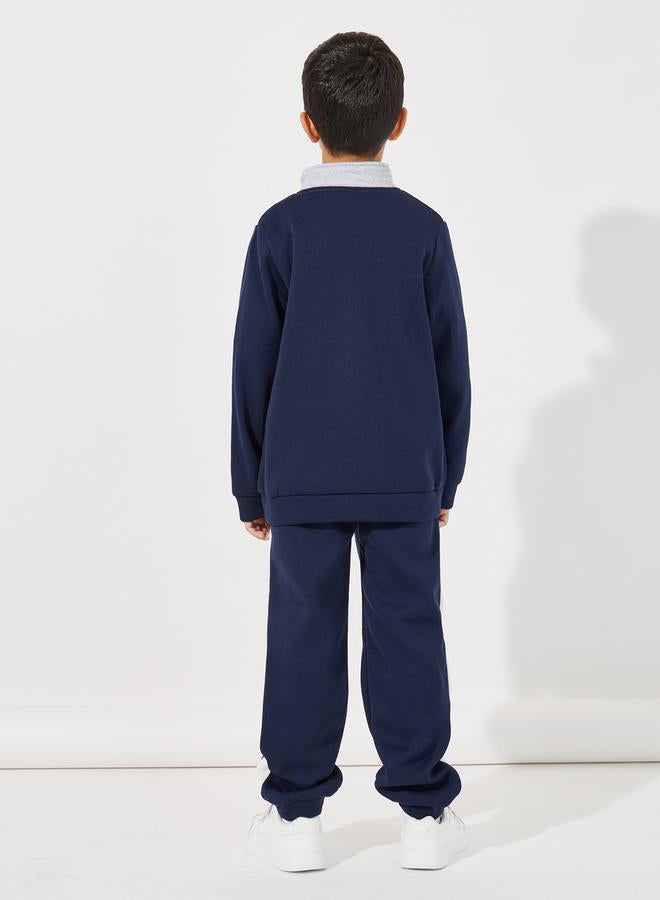 Styli Color Block Zip Neck Sweatshirt & Piping Joggers Set  - Image 4