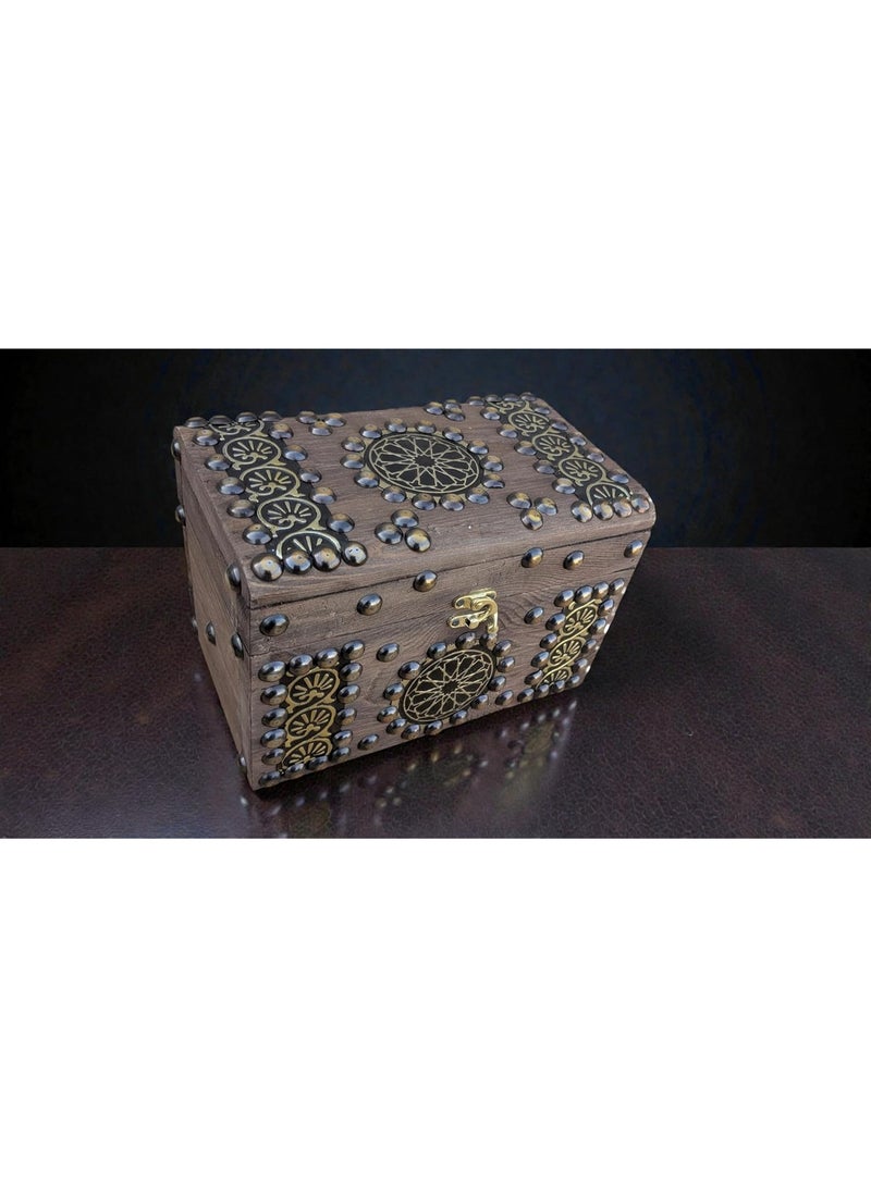 صندوق هدايا خشبي للمجوهرات من الطراز الإسلامي مطعم بالمعدن ومناسب كهدية قيمة (كبير (طول 25 سم × عرض 15 سم × ارتفاع 16 سم)) - Image 2