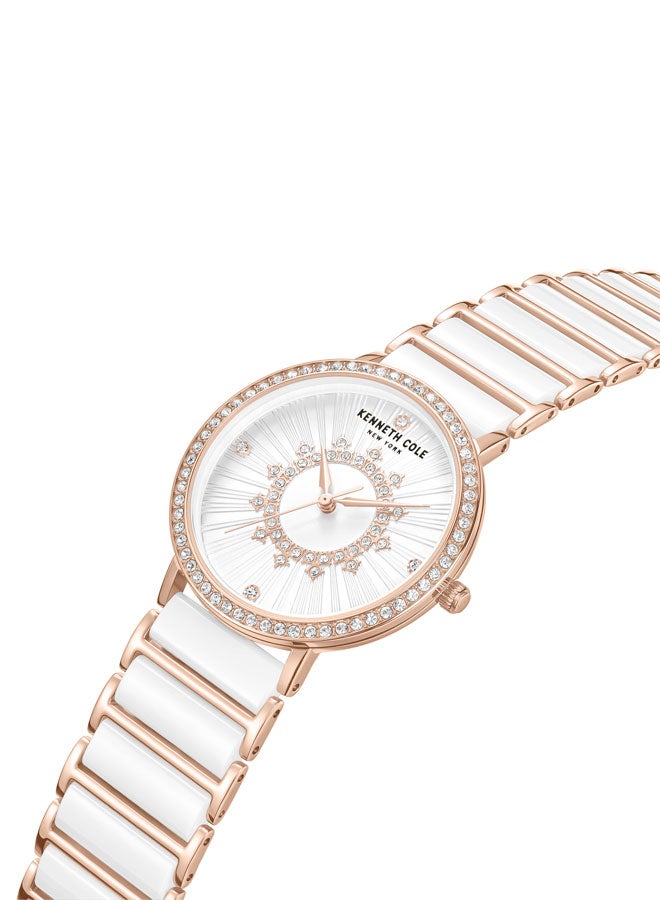 Kenneth Cole New York Kenneth Cole New York 36mm Analog Women's Watch with White Dial & White, Rose Gold Ceramic-Stainless Steel Bracelet - Image 2