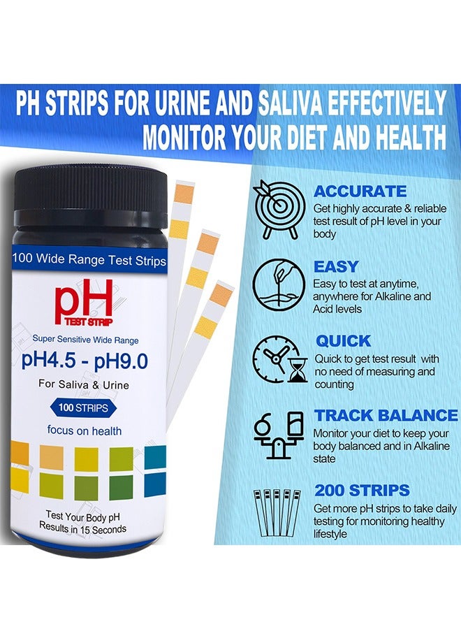 Generic 100pcs pH Test Strips 4.5 to 9.0 for Urine and Saliva Body pH Testing Urinalysis Reagent Test Strips for Acidity and Alkalinity Alkaline Diet Food and Acid pH Testing  - Image 2