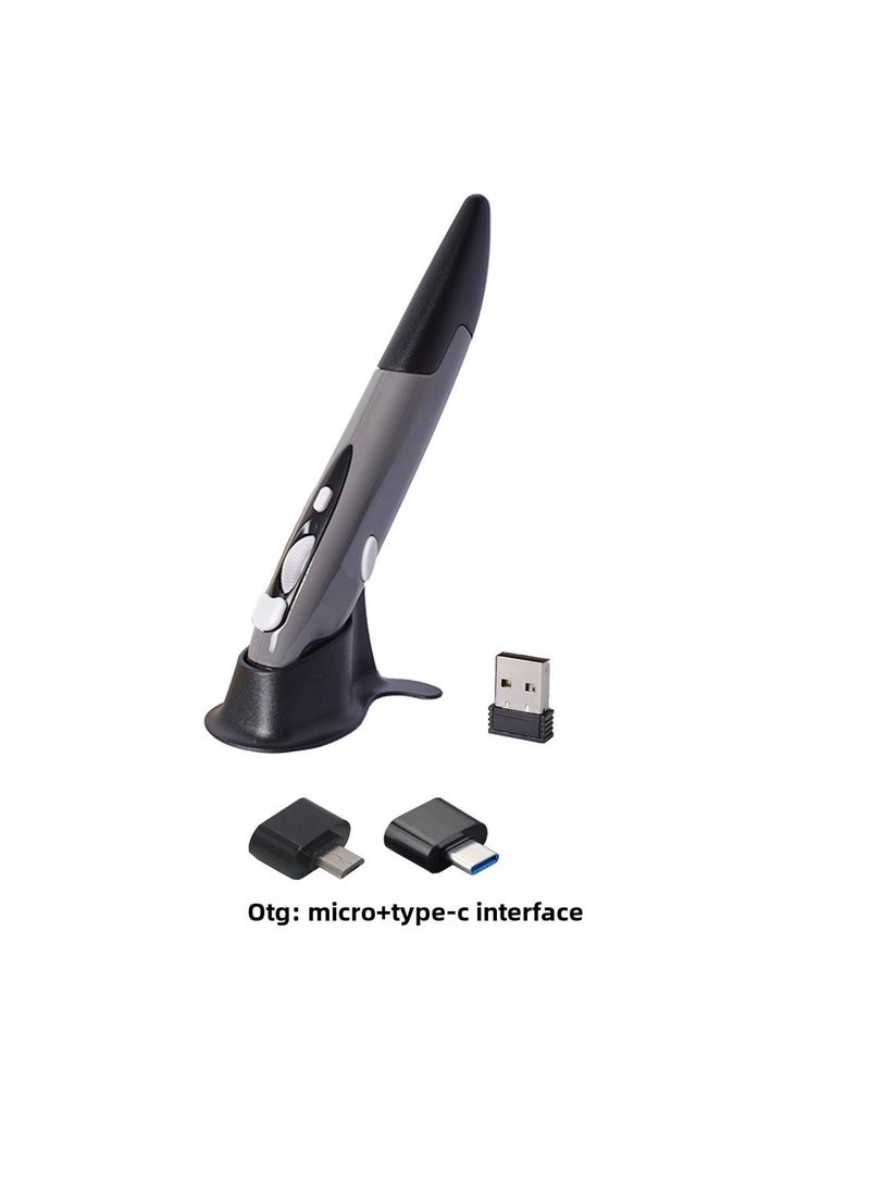 Generic - 2.4G Wireless Pen Mouse Creative Vertical Handwriting Gray (with two interfaces OTG adapter) - Image 1