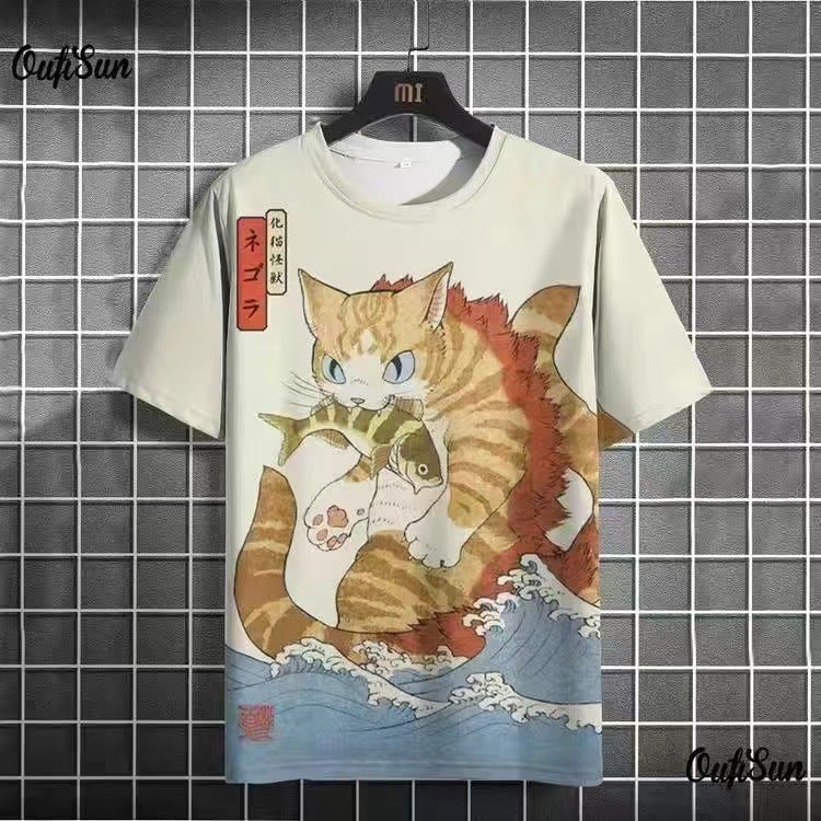 E-Commerce 3D Digital Printing Blue Wolf Totem T-Shirt Casual Loose Fashion Sports Men'S A Generation Of Hair - Image 2