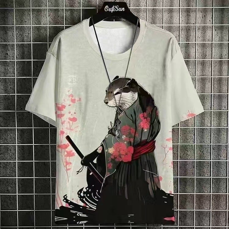 E-Commerce 3D Digital Printing Blue Wolf Totem T-Shirt Casual Loose Fashion Sports Men'S A Generation Of Hair - Image 3