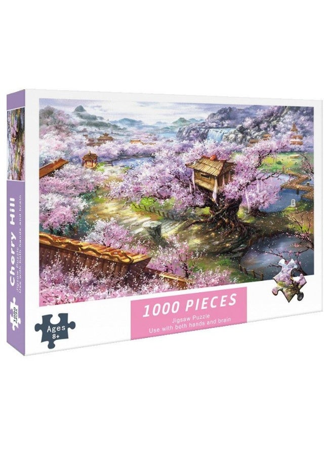 1000 Piece Jigsaw Puzzle, Cherry Hill Cherry Blossom Landscape - Image 1