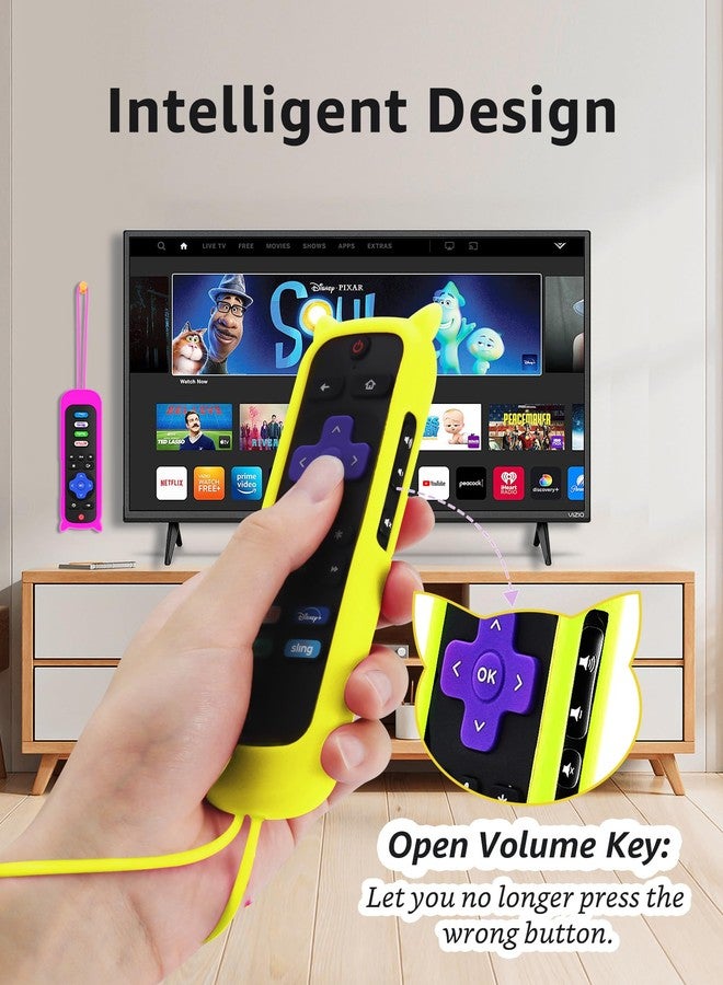 ONEBOM 2Pack Cover for Roku Remote with Cat Ears Design, Silicone Skin Case Fit with Hisense/TCL Roku TV, Steaming Stick/Express, Universal Replacement Controller. Glow in The Dark,Yellow/Rosered - Image 5