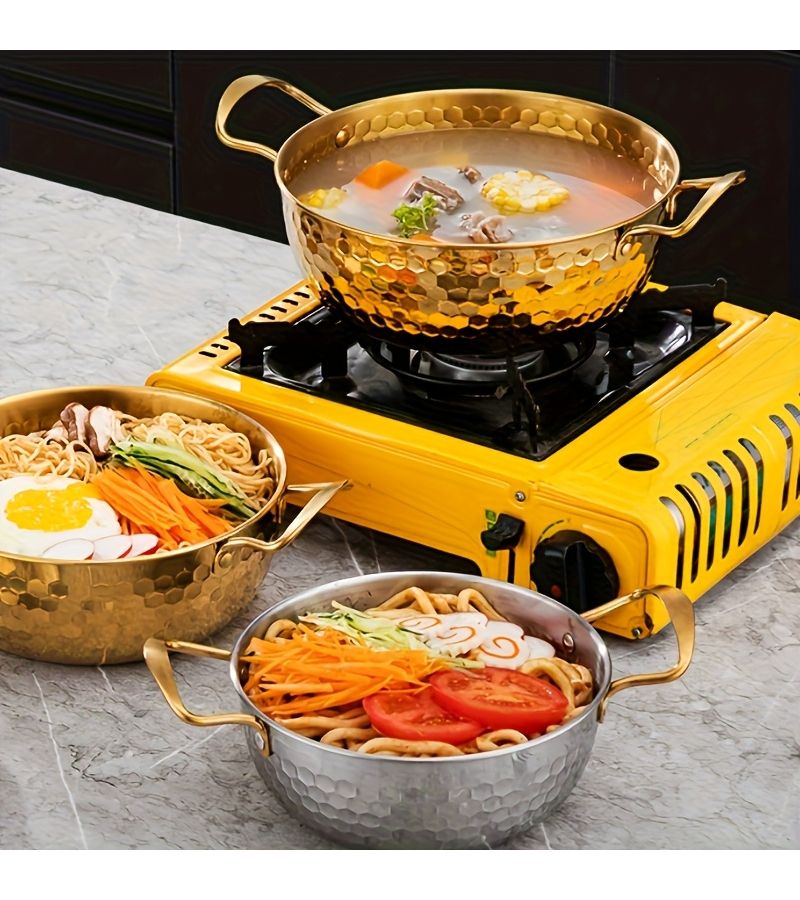 3pcs Set Of Single Korean Stainless Steel Ramen Pots With Lids Silvery Small Medium Large Three Piece Set For Making Noodles Soups And Various Dishes Multifunctional Kitchen Set Pot Ideal For Home Cooking Food Safe Food Preparation Essentials Modern Kitchenware - Image 3